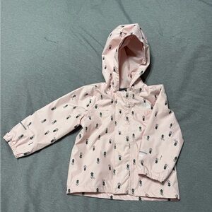 Pink Hooded Rain Jacket with Flower Print